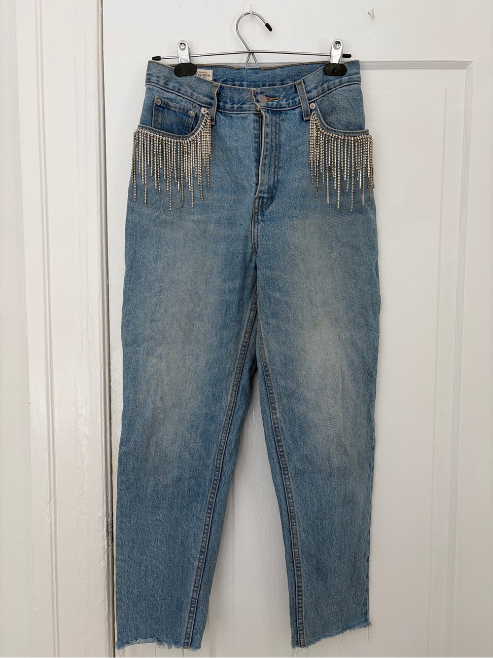 Levi's ✨rhinestone fringe✨ high waisted mom jeans (size 28ish)